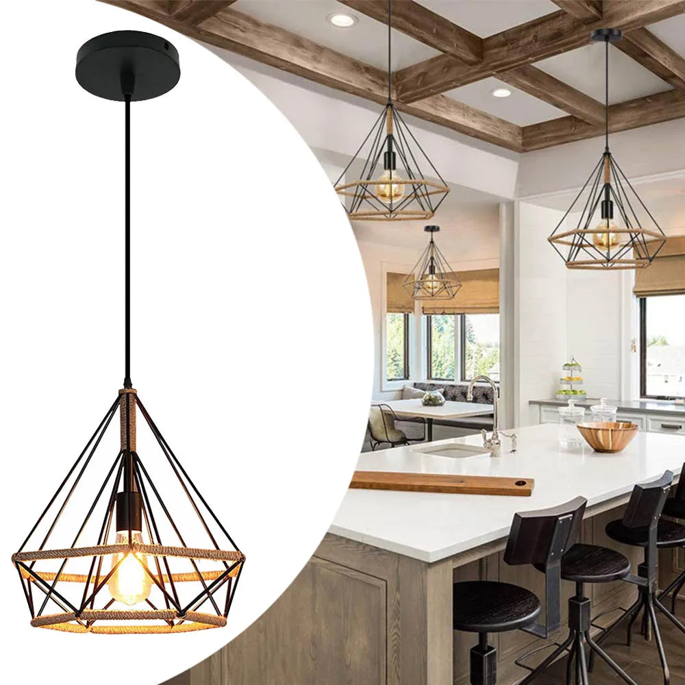 E27 Industrial Loft Pendant Light with Hemp Rope Design Secondary image