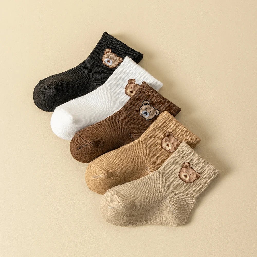 Baby Cartoon Bear Socks 5/10 Pairs Soft Breathable Toddler Socks