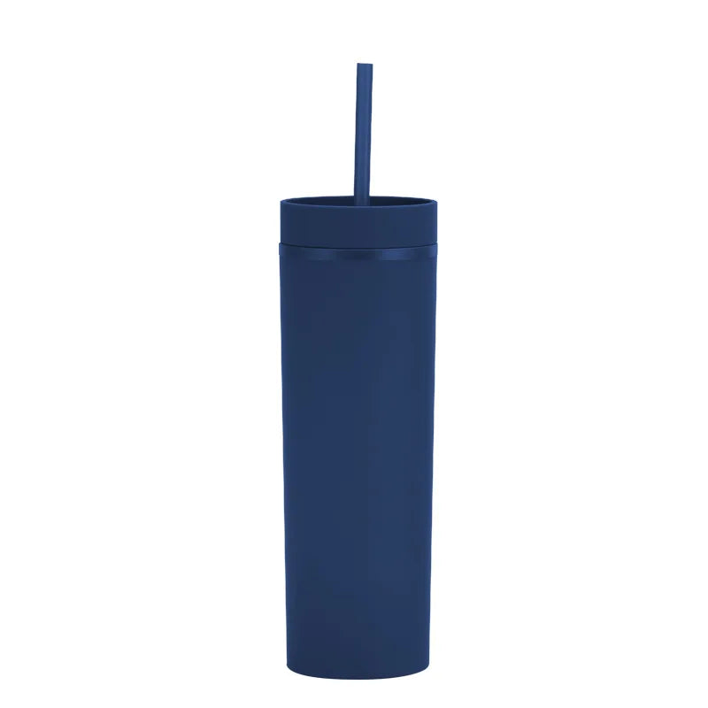 Double Wall Skinny Tumbler 473ml/480ml Cup with Straw & Lid