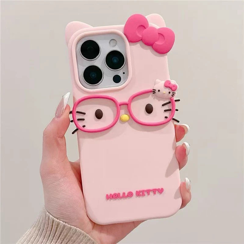 3D Glasses Cat Silicone Case for iPhone 11 12 13 14 15 16 17 Pro Max