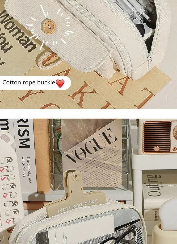 Cute Canvas Pencil Case Large Opening Student Stationery Bag
