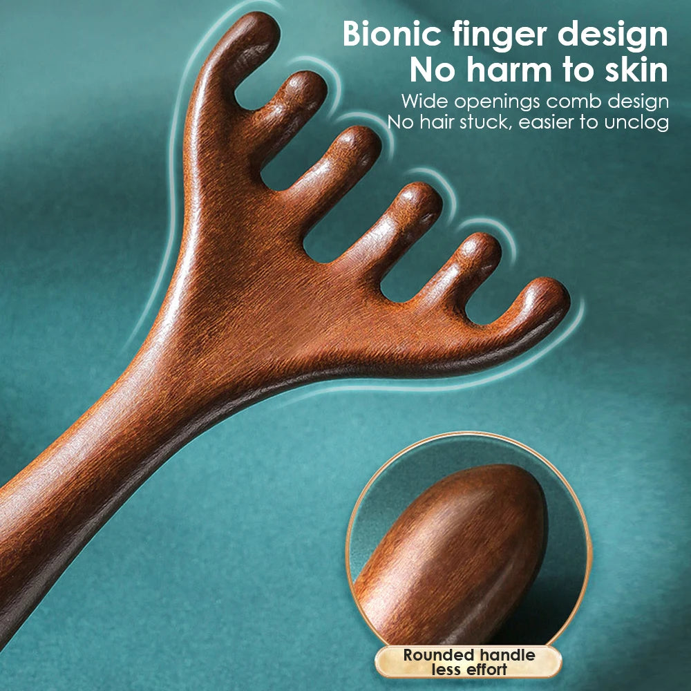 Wooden 6-Claw Head Massager UK Anti-Static Massage Comb