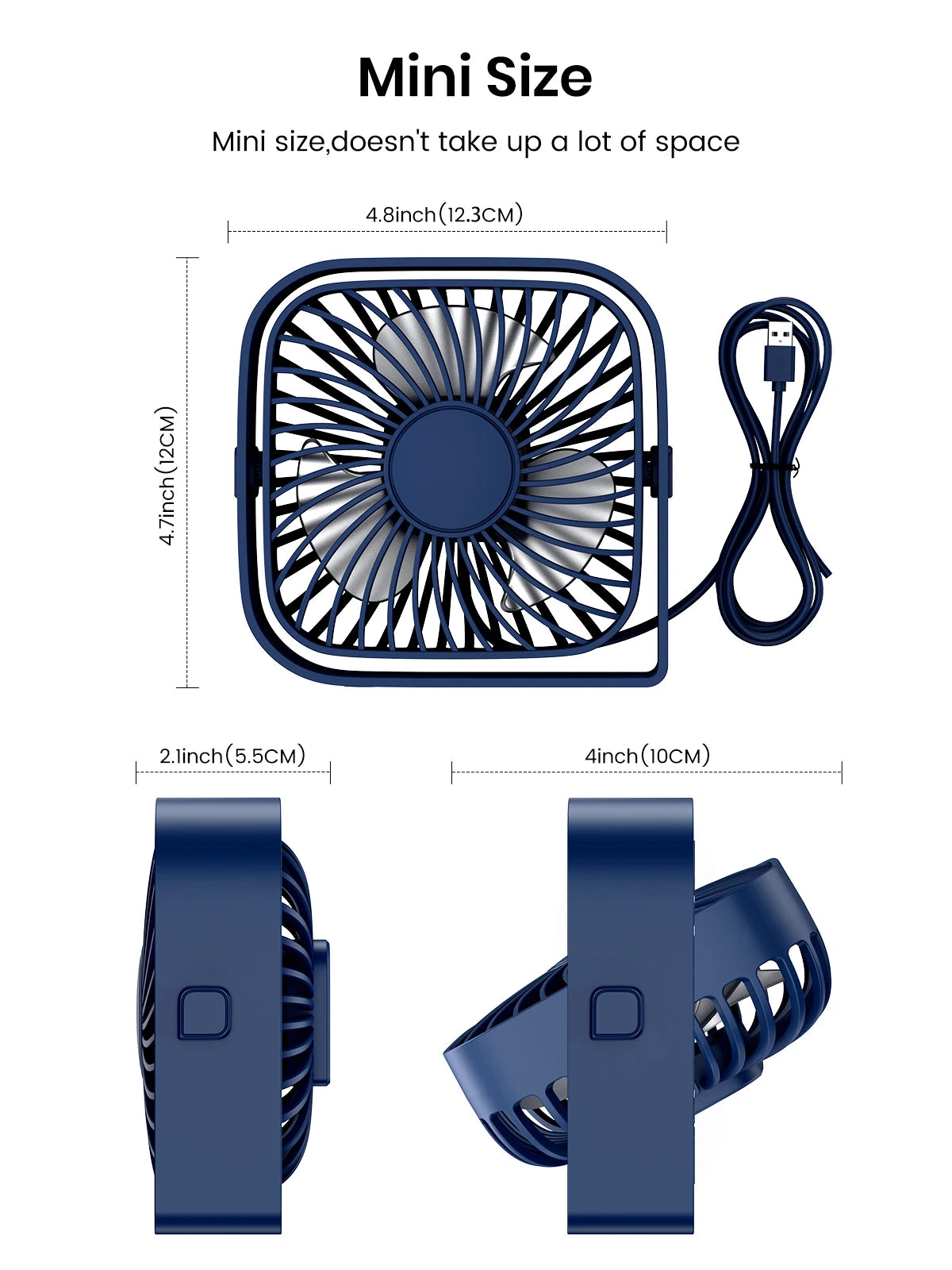 TOPK Mini USB Desk Fan 3 Speed 360° Rotatable Quiet Fan