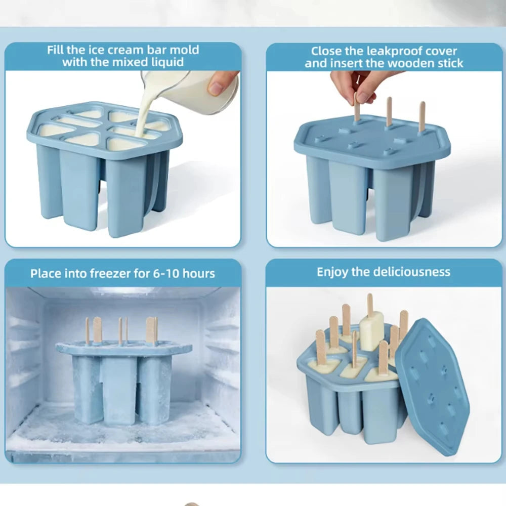 8 Holes Silicone Popsicle Mold – Reusable Ice Pop Maker Tray Easy Release