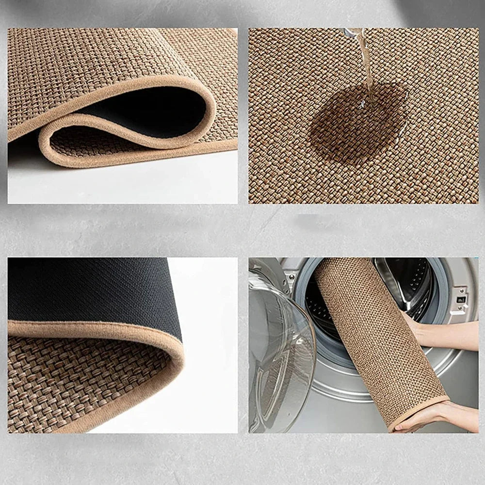Washable Faux Sisal Kitchen Rug Non-Slip Rubber Back Runner Mat