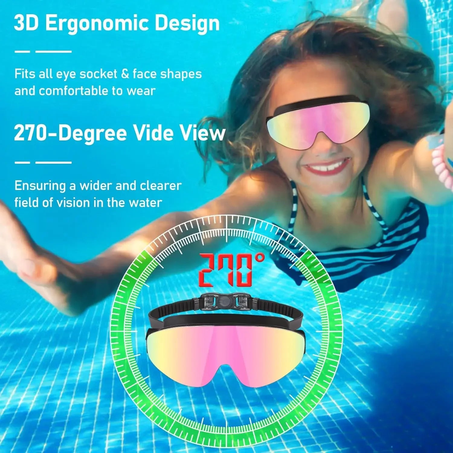 Kids Polarized Swim Goggles UK | Anti-Fog Wide View No-Leak Swimming Glasses Age 4–16