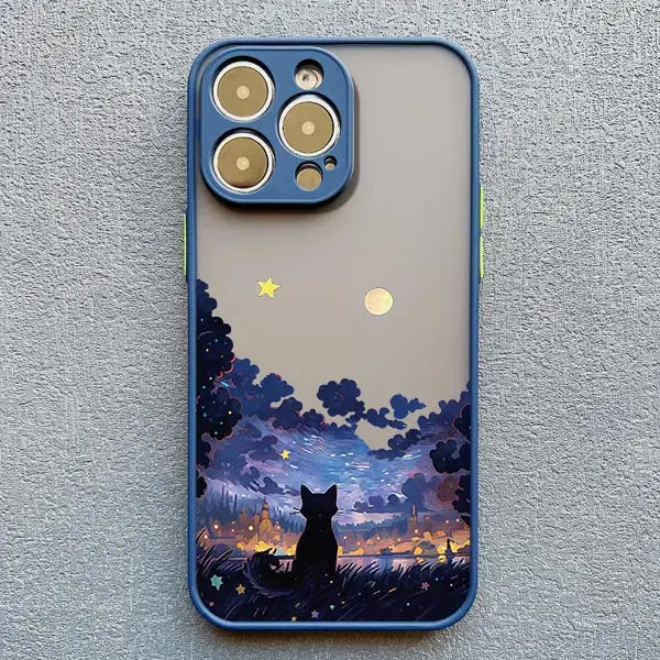 Black Cat Starry Night Case for iPhone 11 12 13 14 15 16 17 Pro Max