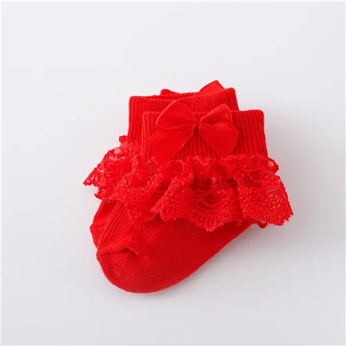 Newborn Baby Girl Lace Socks Princess Bow Cotton Socks 0-24M