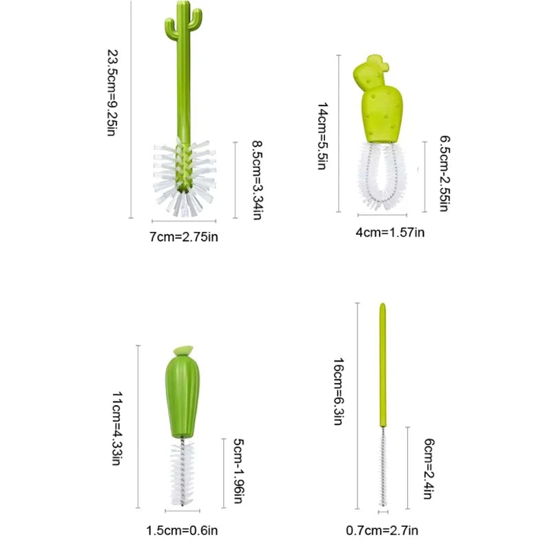 4PCS Baby Bottle Brush Set Cactus Cleaning Kit
