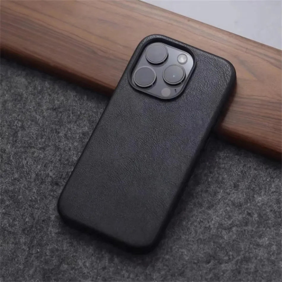 Retro Leather MagSafe Case for iPhone 12 13 14 15 16 17 Pro Max