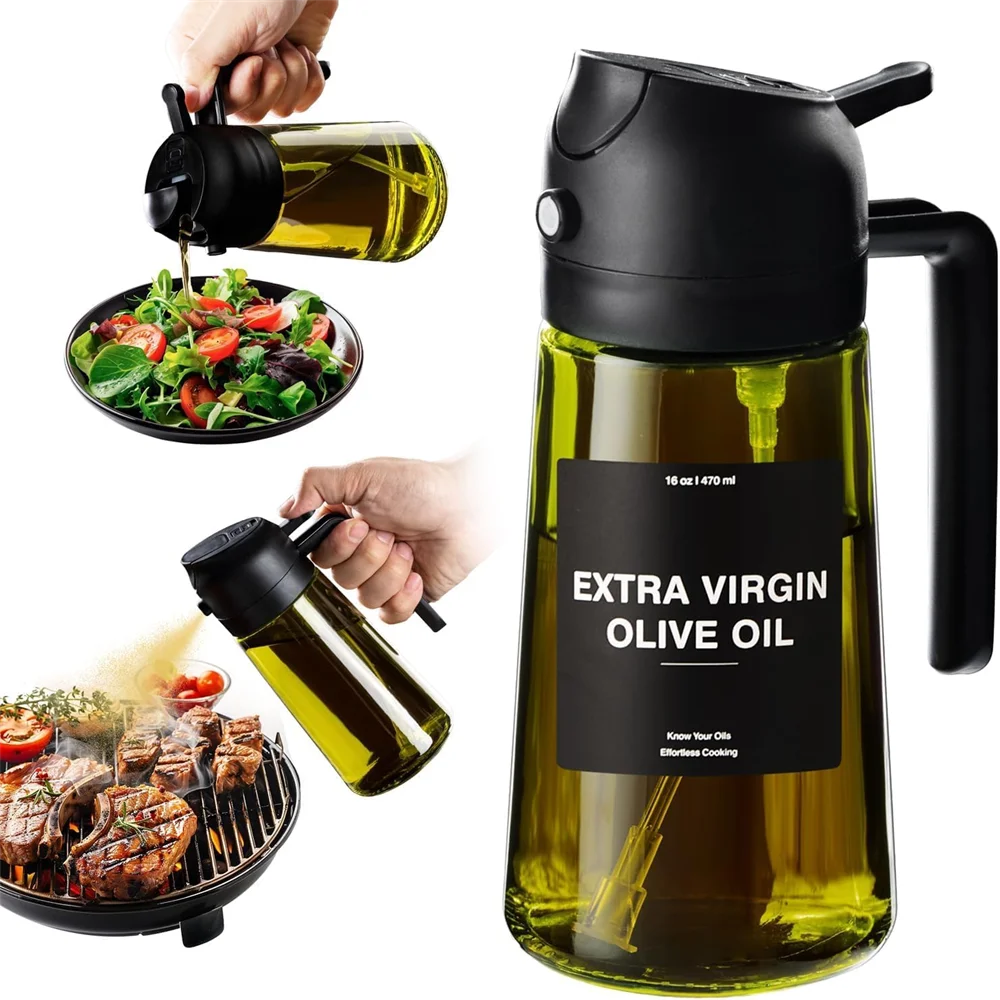 2-in-1 Olive Oil Sprayer Bottle Spray & Pour 470ML Glass Dispenser
