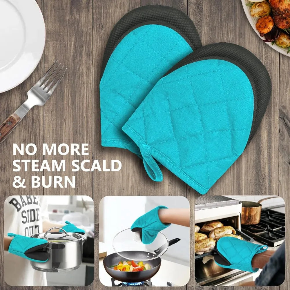 Short Oven Mitts – Heat Resistant Non-Slip Kitchen Gloves (1 Pair)
