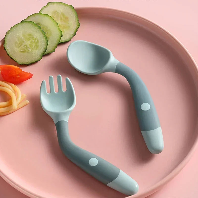 Baby Silicone Spoon & Fork Set Soft Bendable Toddler Feeding Utensils