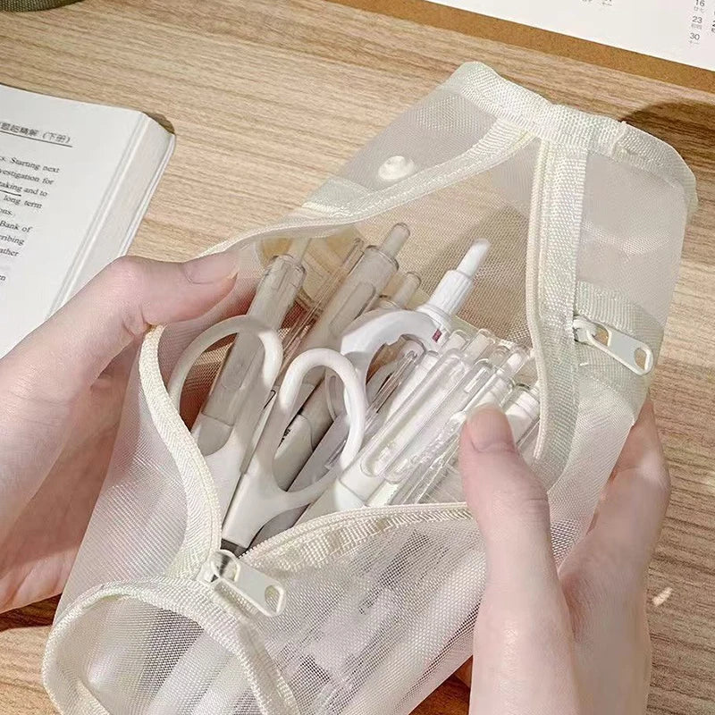 Clear Mesh Pencil Case Portable Standing Pen Holder Organizer Secondary image