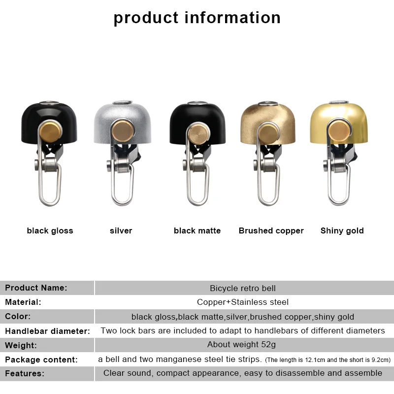 Retro Copper Bicycle Bell Loud Clear Sound MTB Road Handlebar Secondary image
