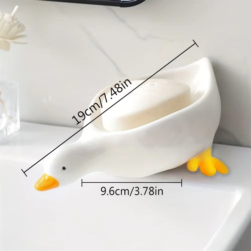 Cute Duck Soap Tray – Self Draining Soap Holder for Bathroom & Kitchen