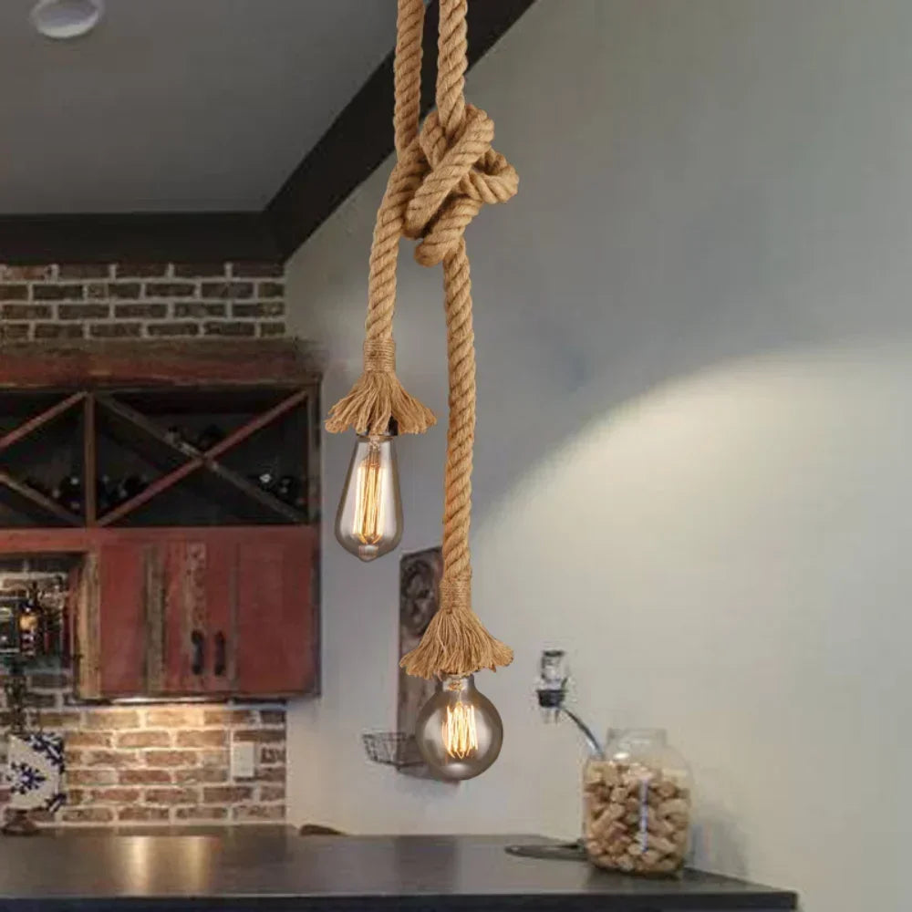 Industrial Hemp Rope Pendant Light E27 Vintage Chandelier