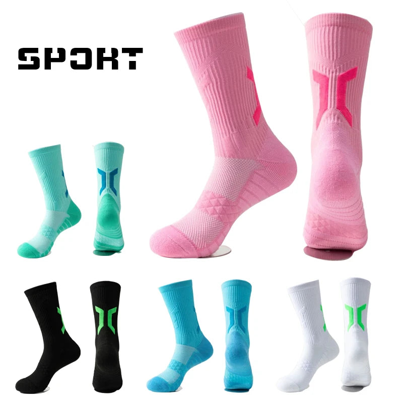 Men Cushioned Basketball Socks Long Breathable Badminton Sports Crew