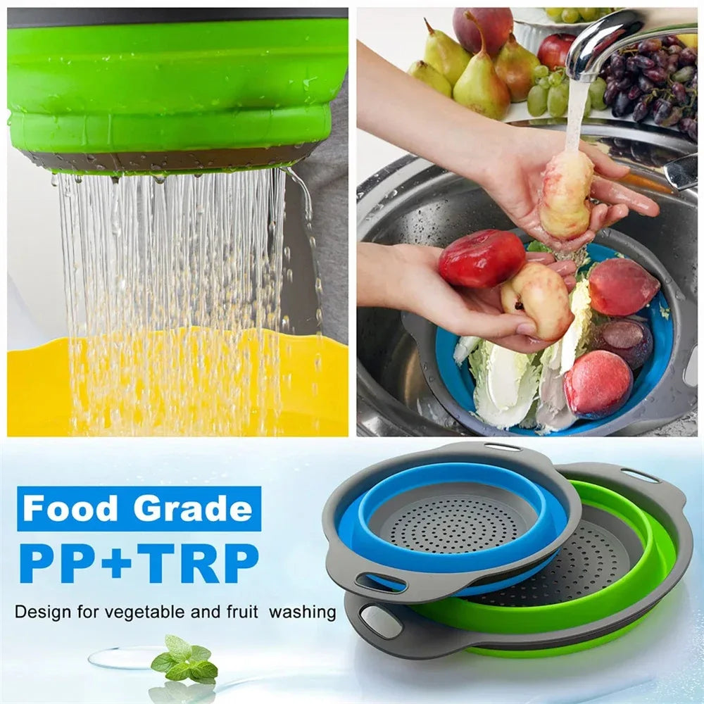 Silicone Folding Drain Basket Vegetable & Fruit Washing Strainer Kitchen Tool