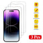 Three phone screen protectors with features listed on a white background