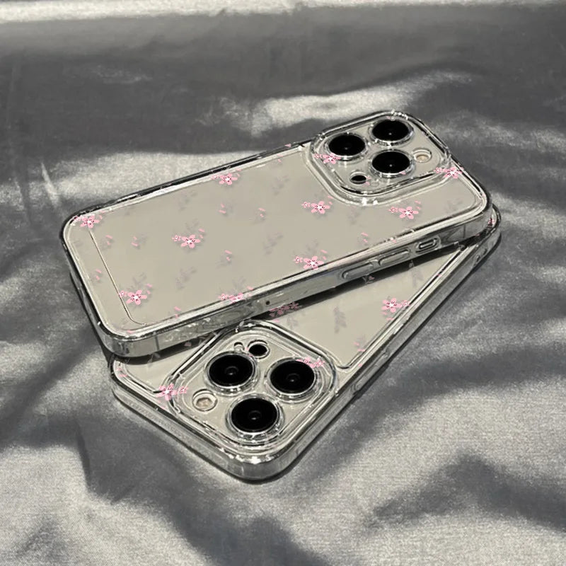 Transparent Floral Case for iPhone 11 12 13 14 15 16 Pro Max