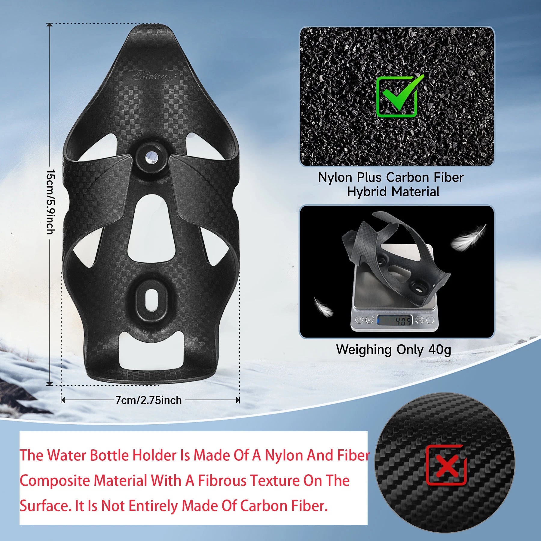 Bike Water Bottle Cage Lightweight Nylon Carbon Fiber Holder MTB