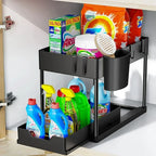 2 Tier Under Sink Organizer Sliding Cabinet Storage Rack with Hooks