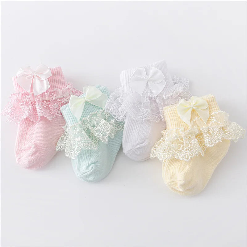 Newborn Baby Girl Lace Socks Princess Bow Cotton Socks 0-24M