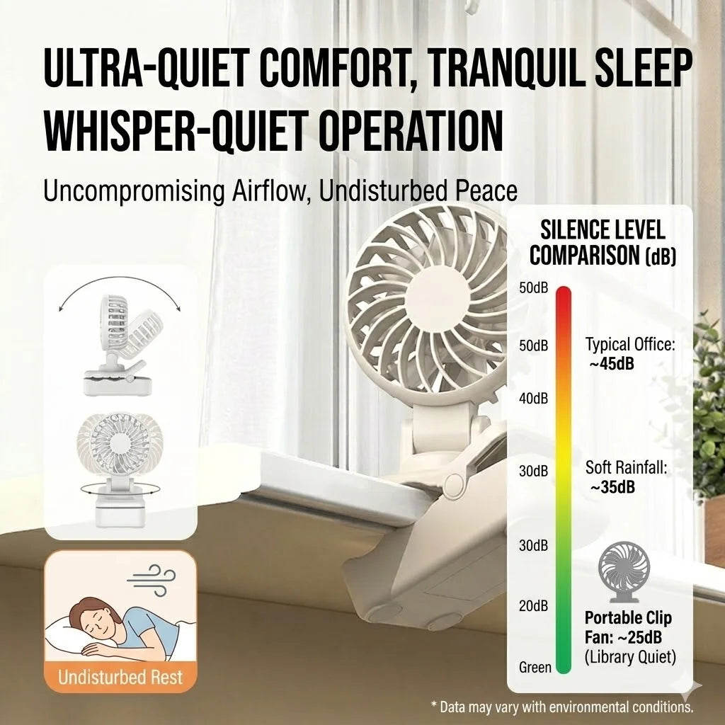 Portable Clip-On Fan UK 1200mAh USB-C Rechargeable Desk Fan