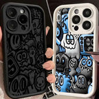 Black Graffiti Silicone Case for iPhone 11 12 13 14 15 16 Pro Max
