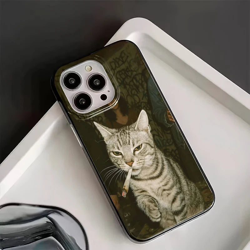 Fashion Kitten Pattern Case for iPhone 11 12 13 14 15 16 17 Pro Max