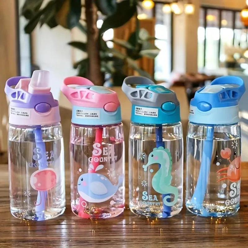 480ML Kids Cartoon Water Sippy Cup with Straw