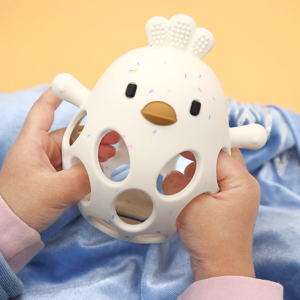 1PC Baby Silicone Teether Toys Cartoon Chick Shape Baby Toys Hollow Out Baby Care Equipment Chewing Training Baby Products Main image