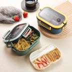 Portable Double Layer Lunch Box Microwave Safe Bento Food Container with Cutlery