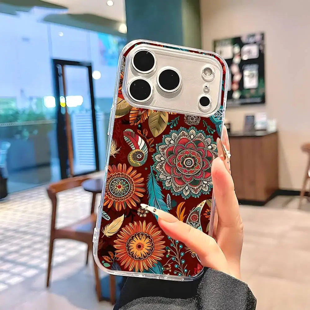 Indian Mandala Silicone Soft Case for iPhone 17 16 15 14 Pro Max Cover