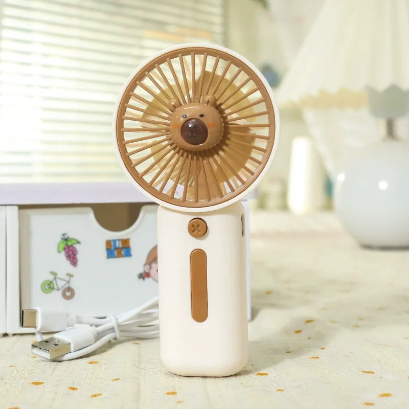 Portable Capybara Mini Fan USB Rechargeable 3-Speed Cooling Fan
