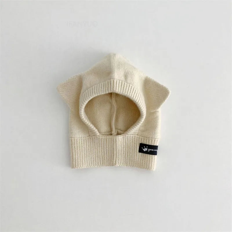 Baby Scarf Hat One-Piece Knitted Winter Cap with Ear Protection