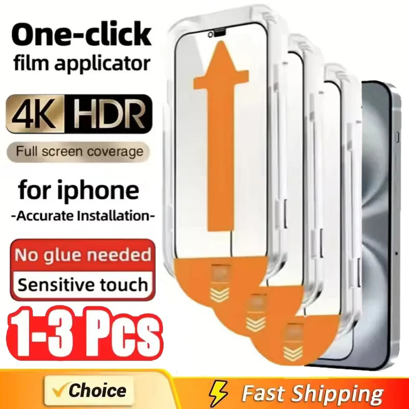 4K Tempered Glass Screen Protector for iPhone with Easy Alignment Kit