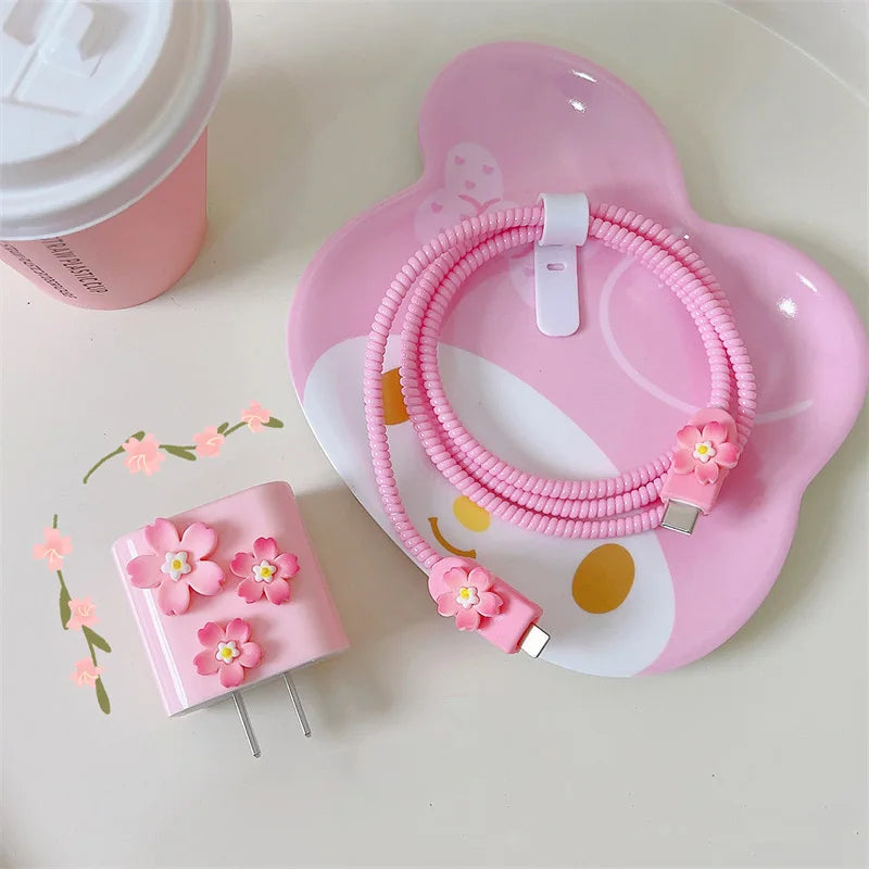 3D Pink Flower iPhone Charger Cover 18W/20W