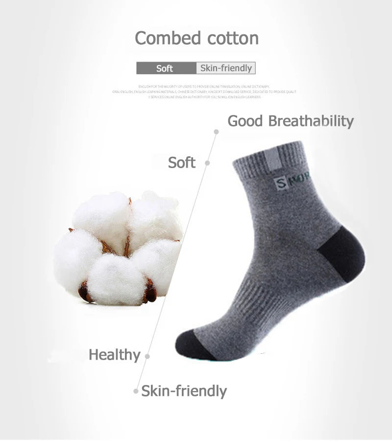 5 Pairs Men Cotton Sports Crew Socks Breathable Soft Summer