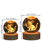 3D Butterfly Cat Crystal Ball Night Light LED Lamp