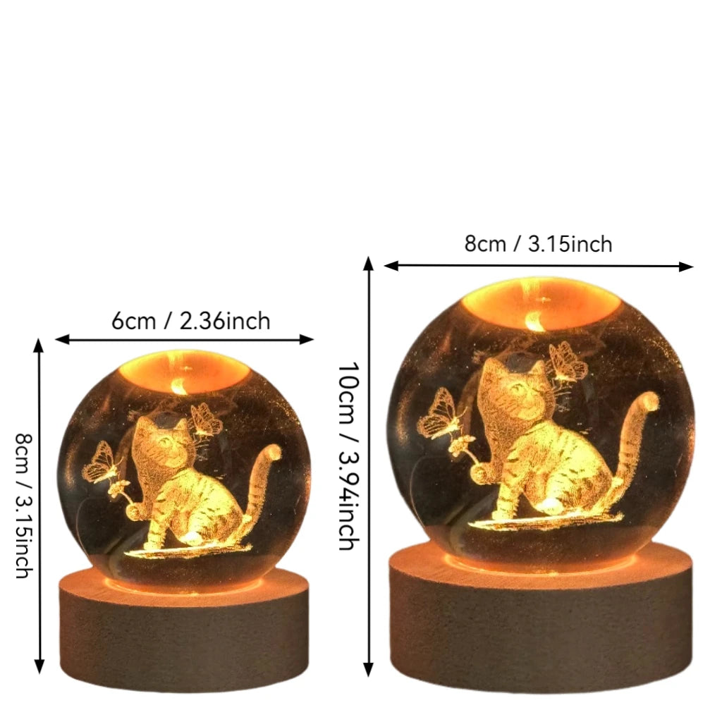 3D Butterfly Cat Crystal Ball Night Light LED Lamp
