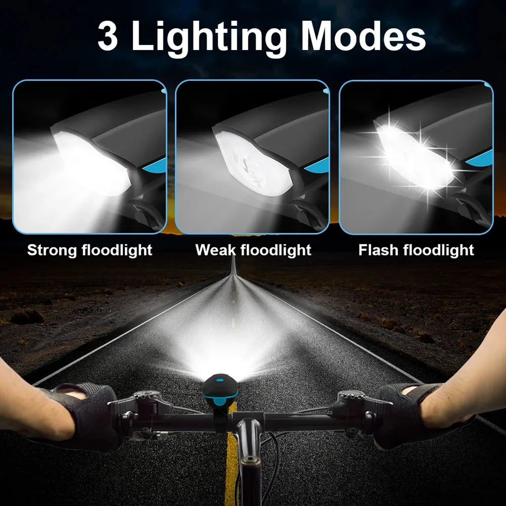 USB Rechargeable Bike Light with Horn Waterproof Headlight