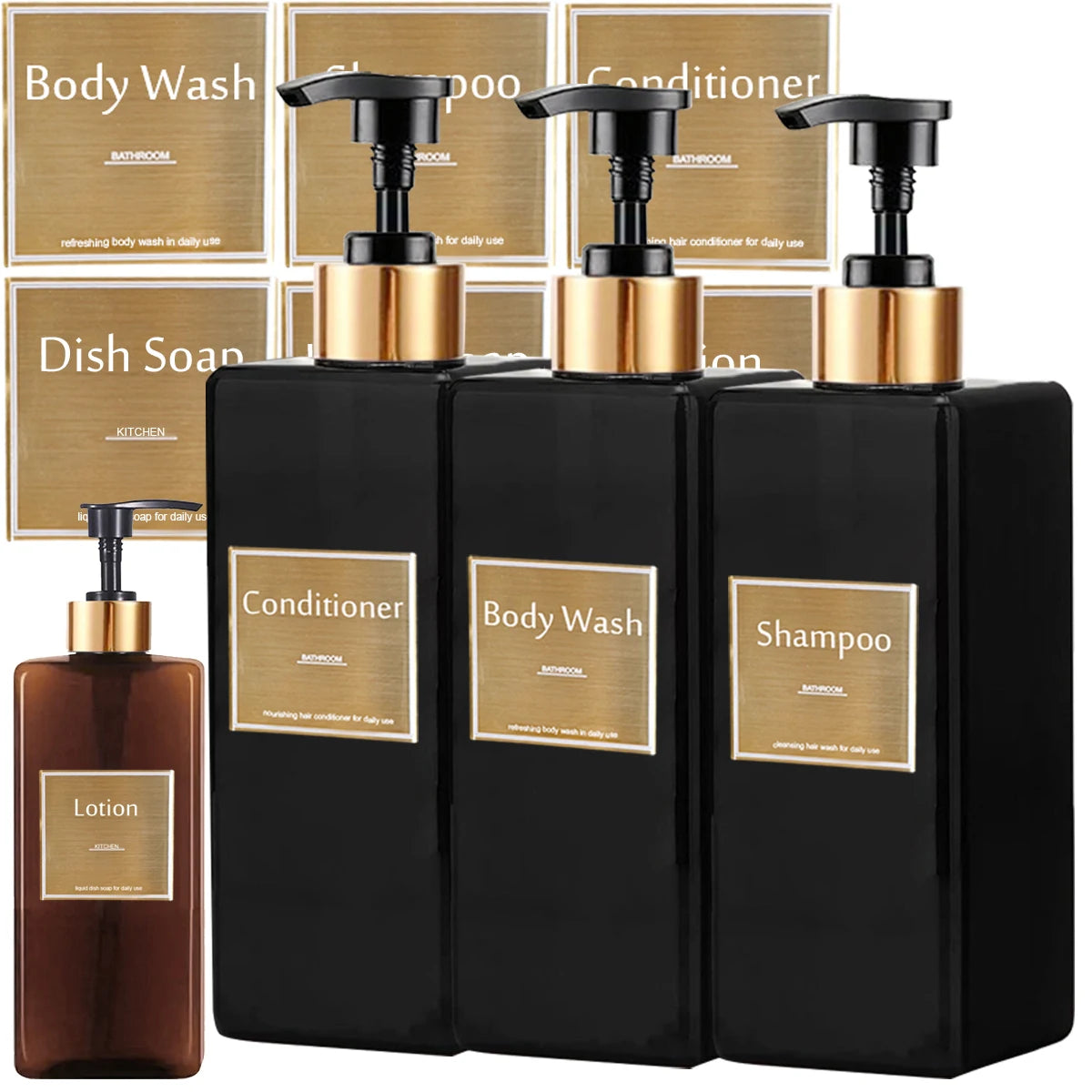 Shower Soap Dispenser Set Refillable Shampoo, Conditioner & Soap Bottles Secondary image