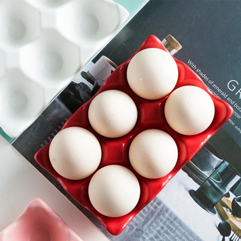 Ceramic Egg Holder 6 Grid Fridge Storage Tray