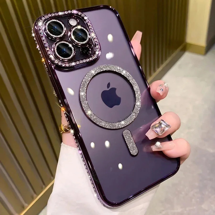 Glitter Diamond Magnetic Case for iPhone 17 16 15 14 13 12 11 Pro Max