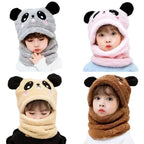 Kids Cartoon Winter Hat & Scarf Set Warm Fleece Cap