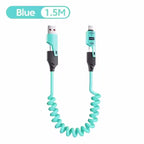 4 in 1 65W Spring Short Data Cable Quick Charger Wire Spring USB Cable for iPhone 16 15 14 13