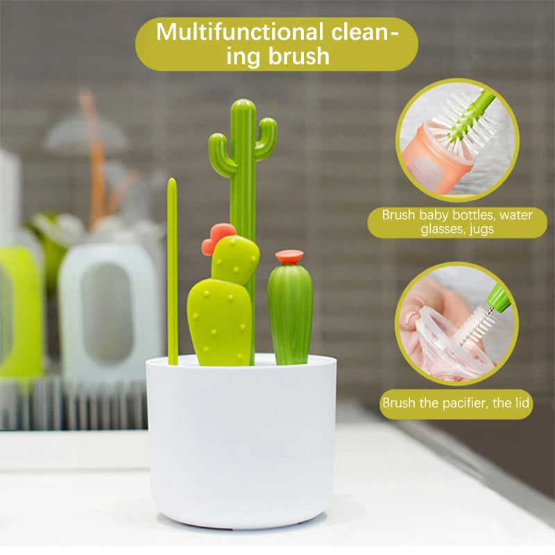 4PCS Baby Bottle Brush Set Cactus Cleaning Kit