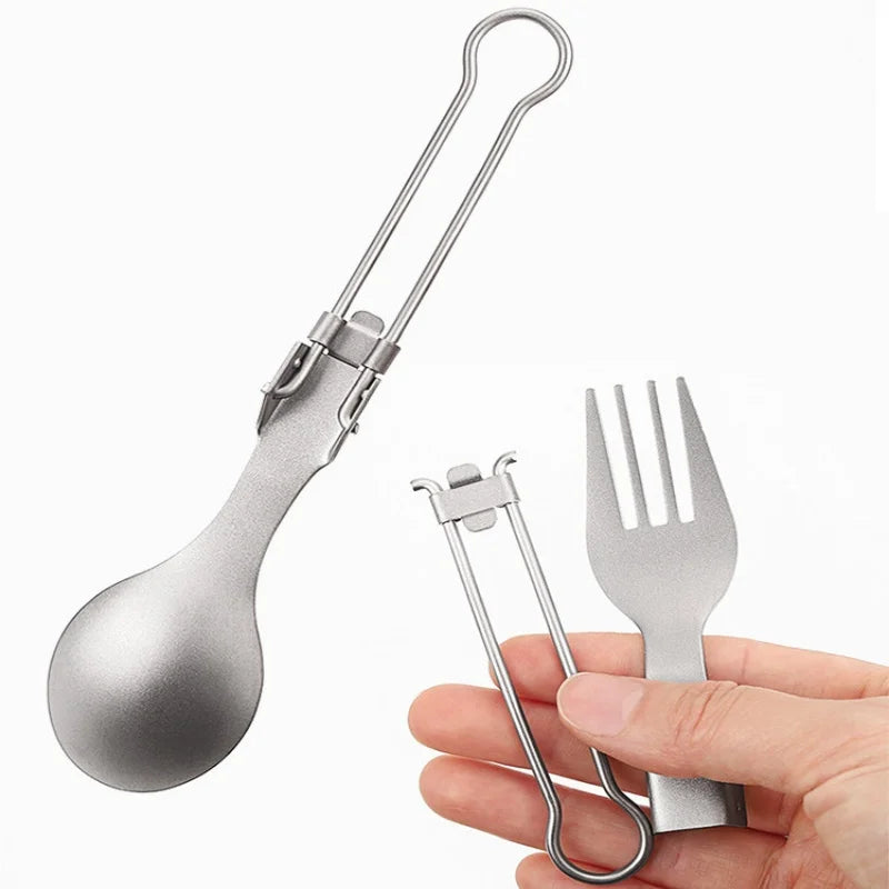 Titanium Foldable Spoon Fork Ultralight Camping & Hiking Spork Tool